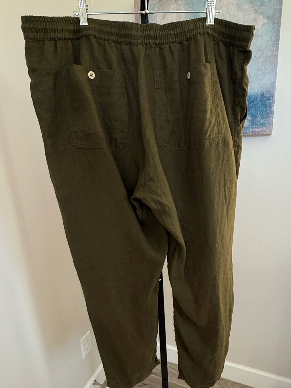 NEW Quince Mens 100% European Linen Drawstring Beach Pants Olive Dark Green XXL